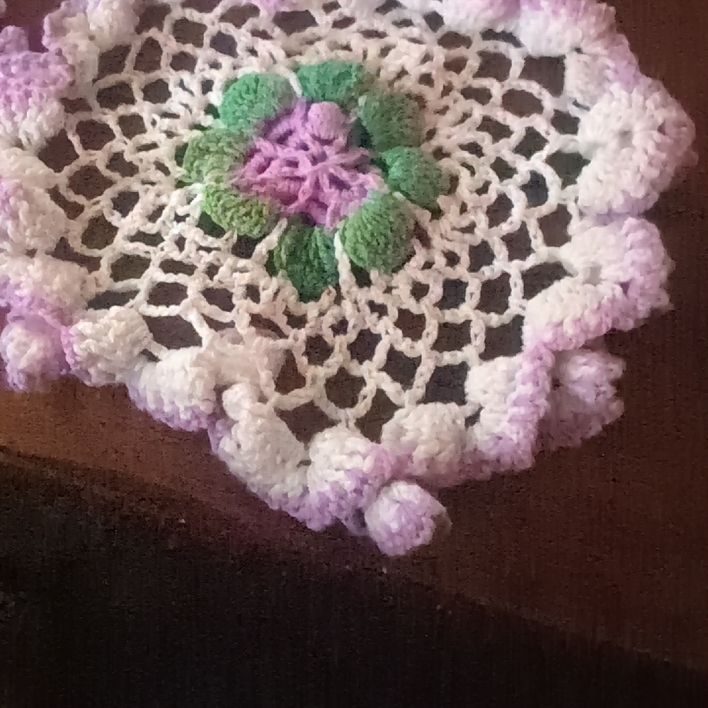 Handmade Vintage Crochet Doilies with Purple Flowers #13 - Picture 5 of 10